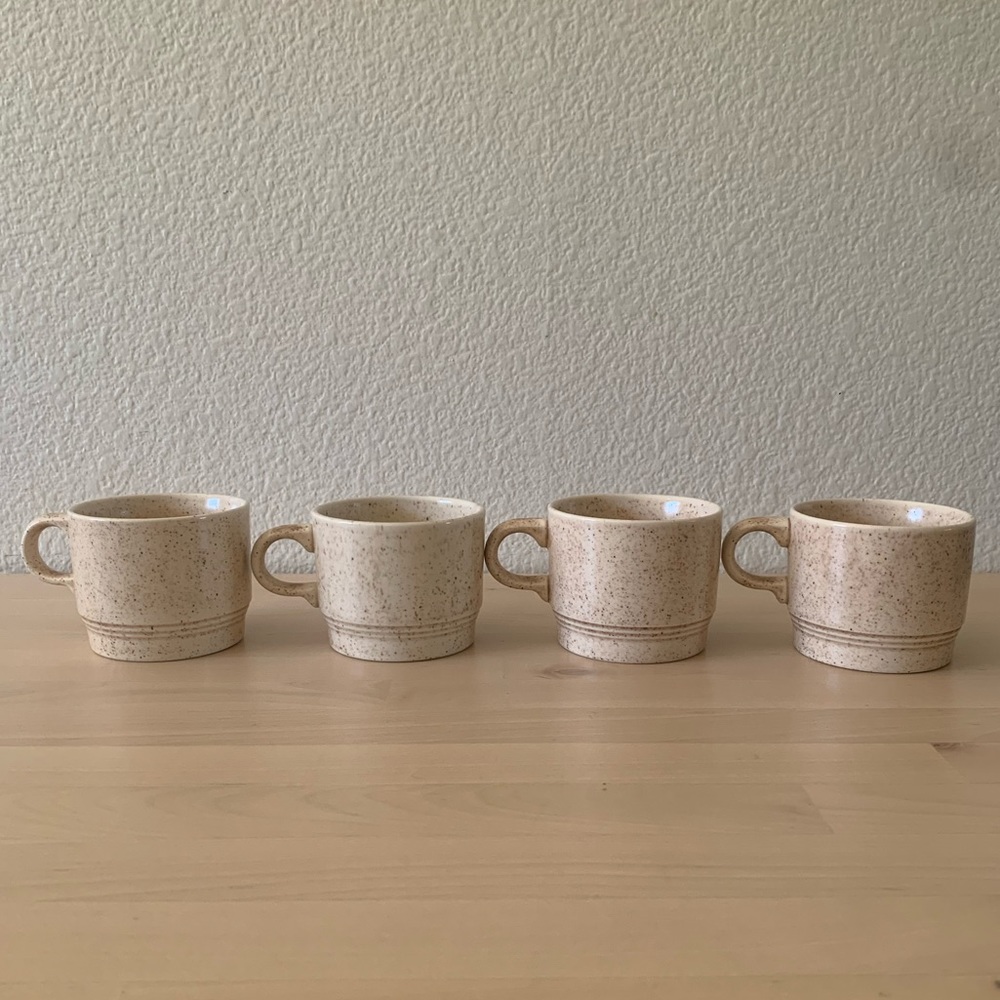 Vintage Set of 4 - Homer Laughlin Country Sage Brown Speckle Cups 2.75”